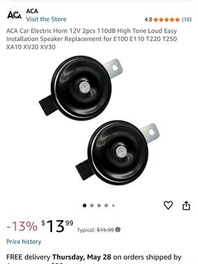 ACA Black 12V Vehicle Horn Pair - High Tone Loud